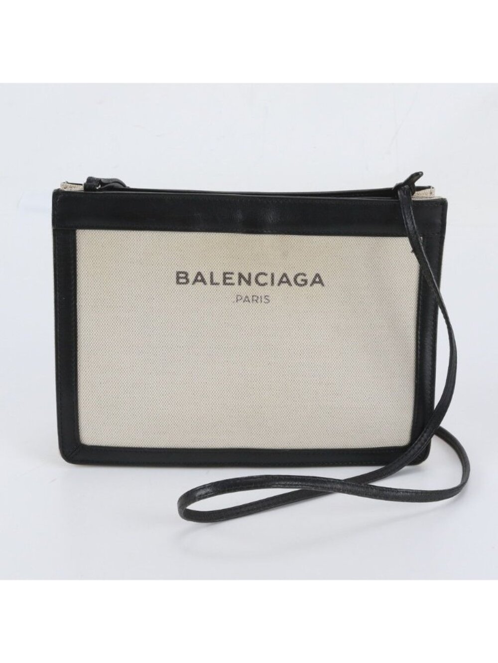 Balenciaga Navy Pochette Leather Canvas Shoulder Bag